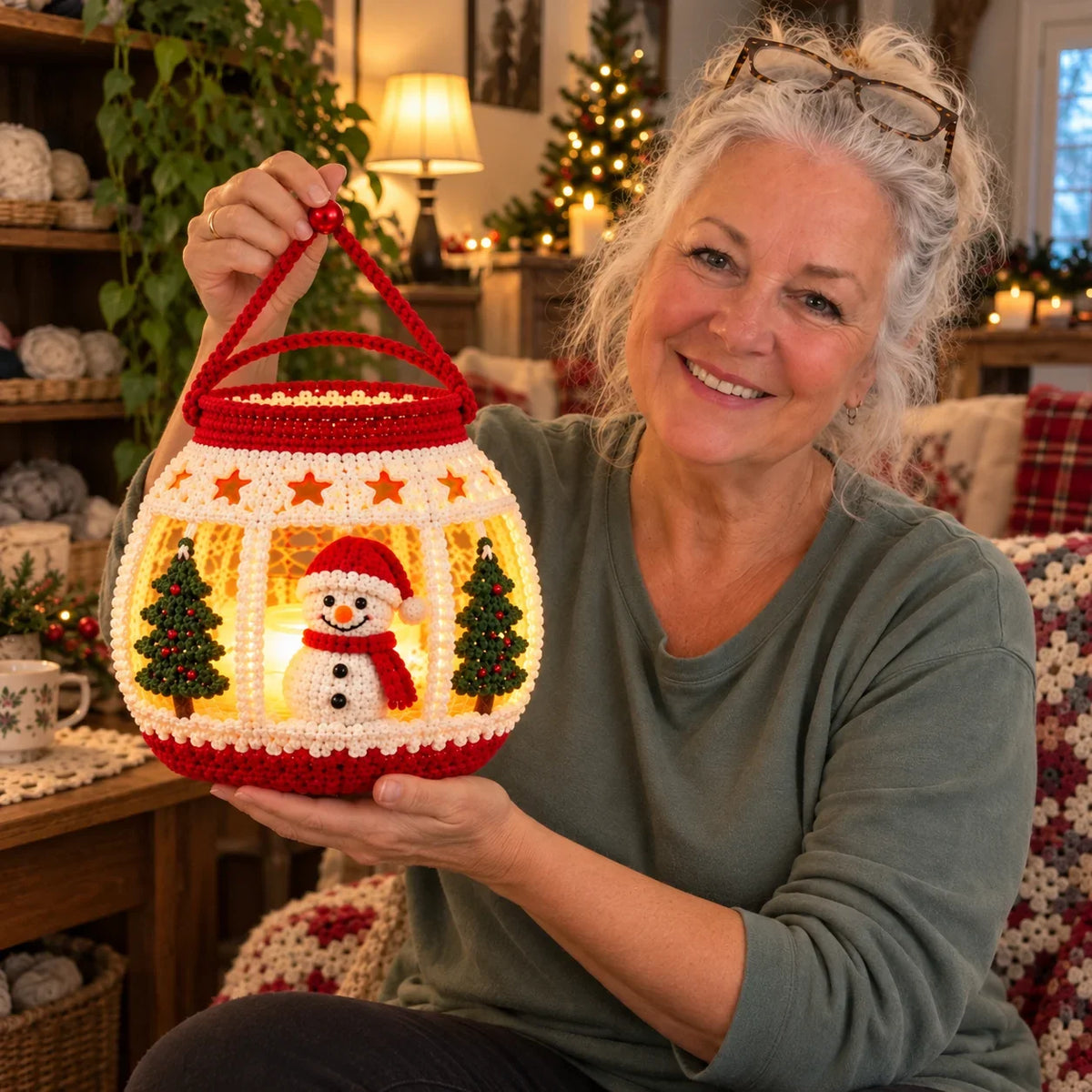 Weihnachtliche Schneemann-Laterne – Amigurumi-Häkelanleitung für LED-Teelicht