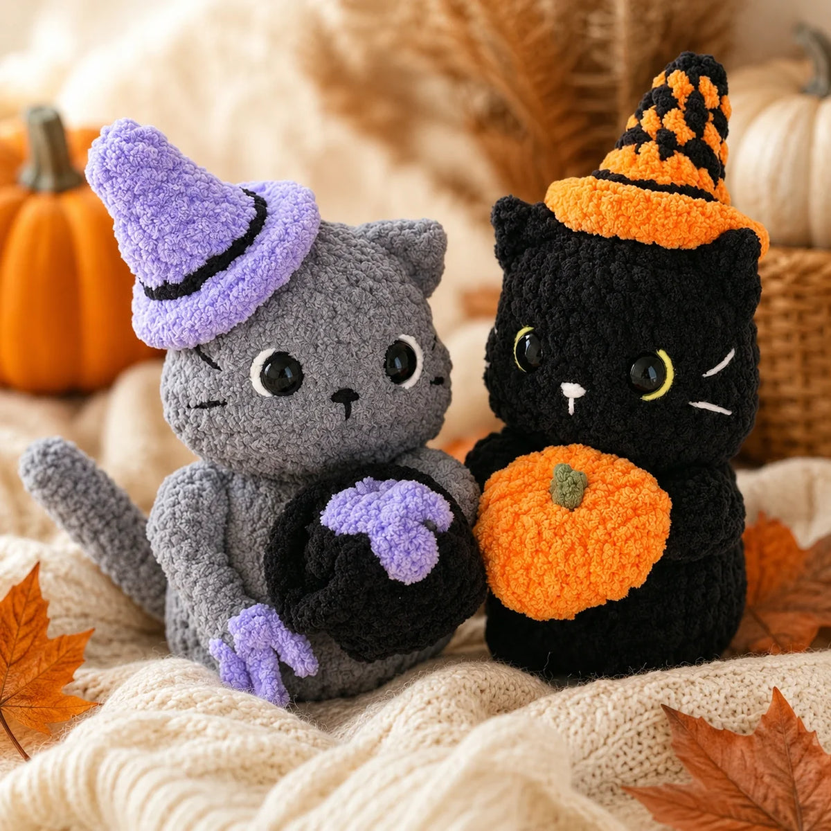 Halloween-Katzen Amigurumi Häkelanleitung - Anfänger PDF, 7"