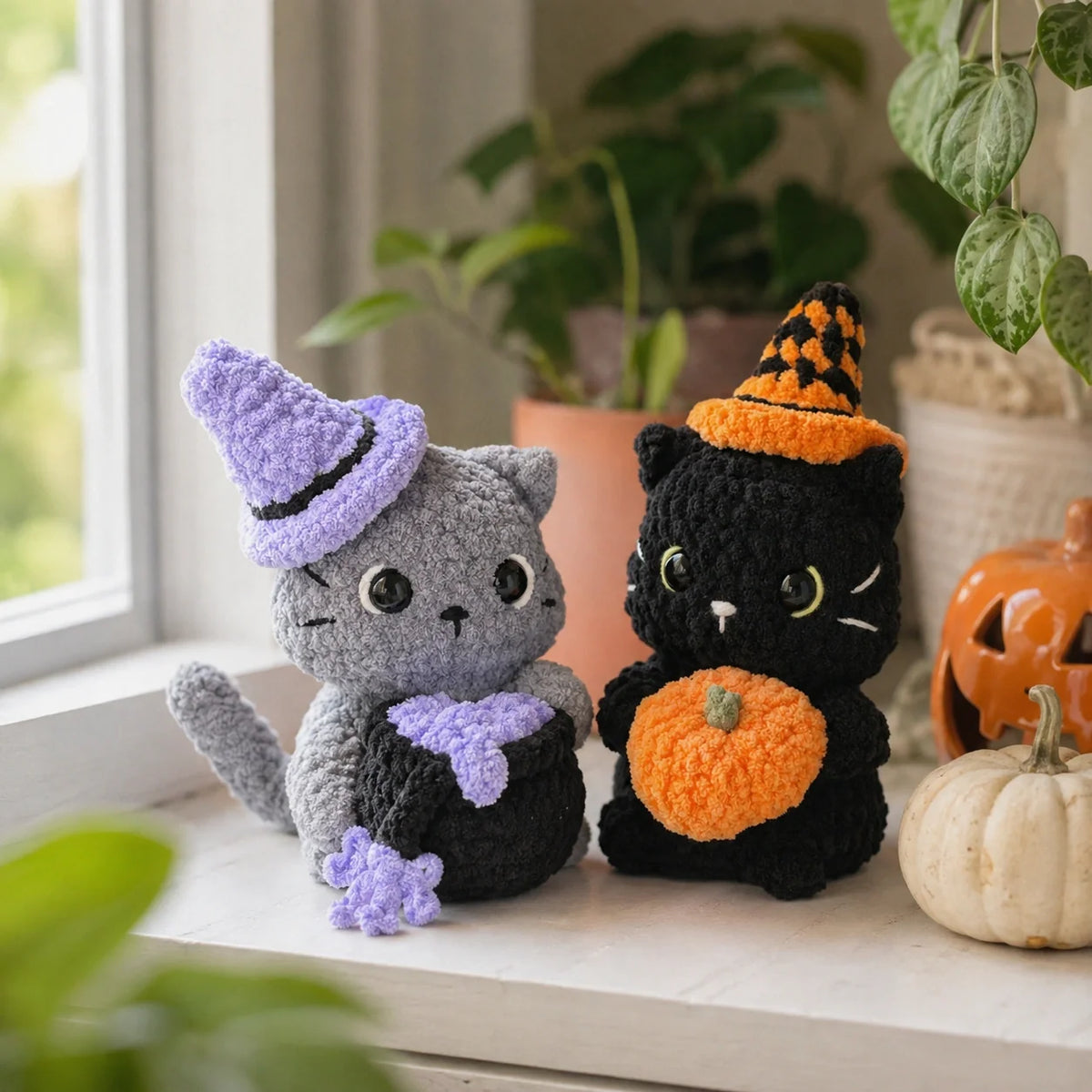 Halloween-Katzen Amigurumi Häkelanleitung - Anfänger PDF, 7"