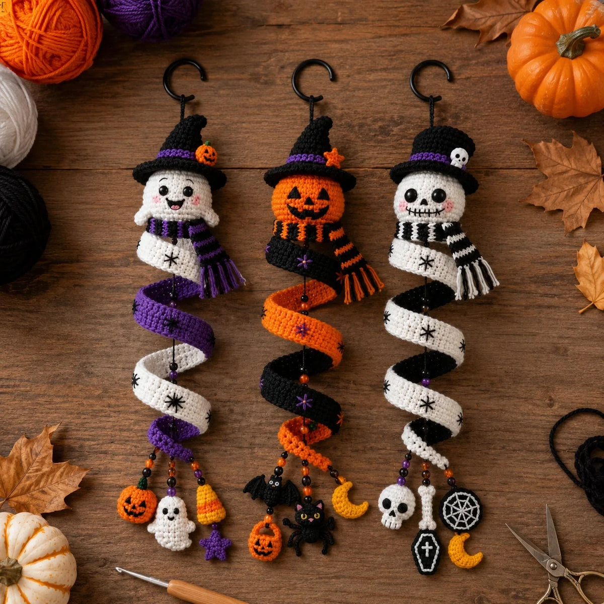 Halloween Spiral-Deko Trio Häkelanleitung 🎃👻