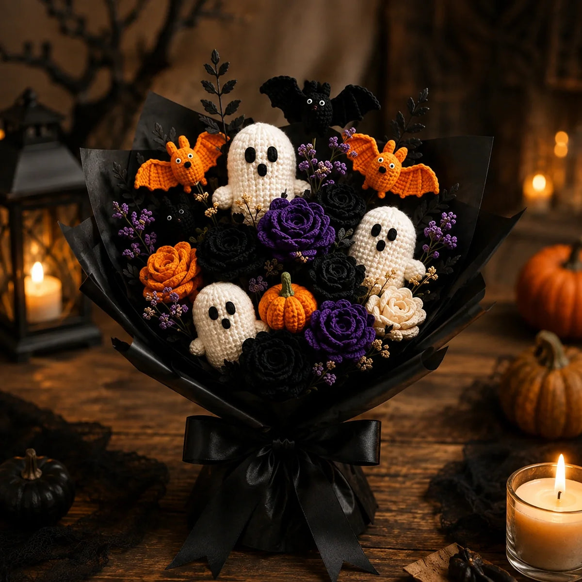 Halloween-Strauß Häkelanleitung 🎃👻 - Geist, Fledermaus, Kürbis