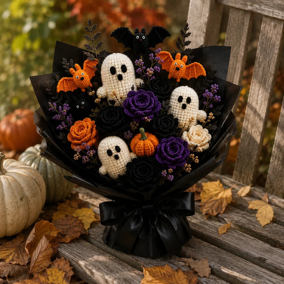 Halloween-Strauß Häkelanleitung 🎃👻 - Geist, Fledermaus, Kürbis