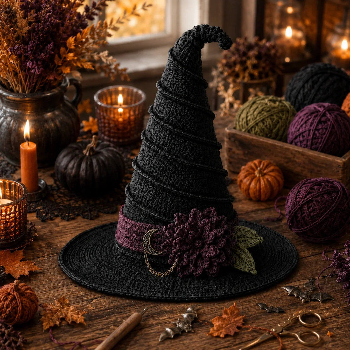 Hexenhut Gothic Halloween Häkelanleitung