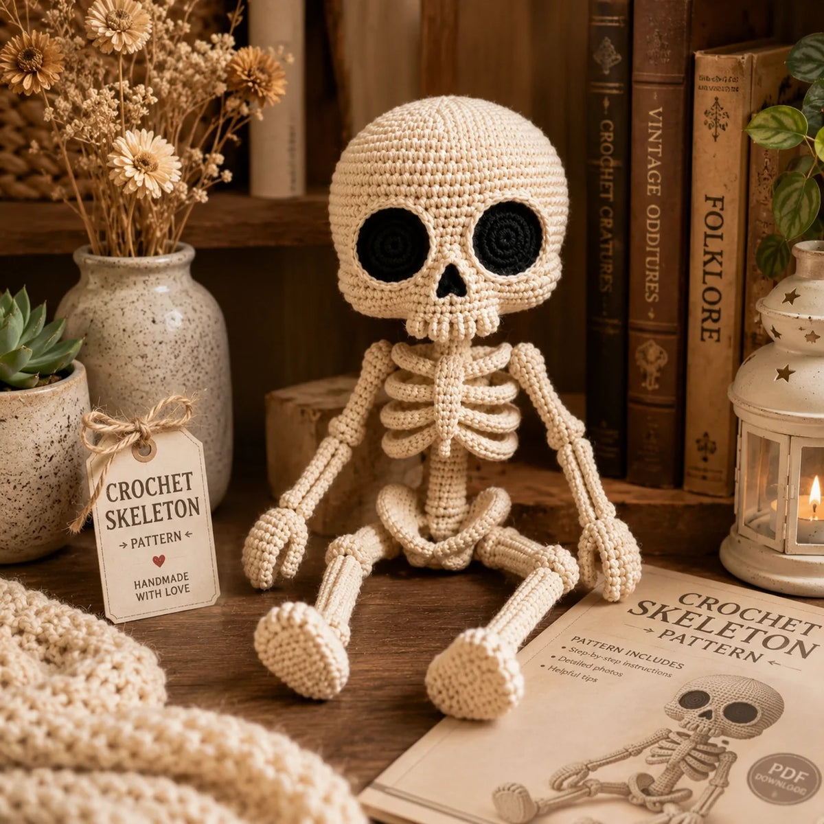 Häkelanleitung für kleines Amigurumi-Skelett – Halloween, 30 cm