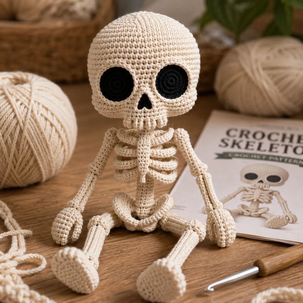 Häkelanleitung für kleines Amigurumi-Skelett – Halloween, 30 cm