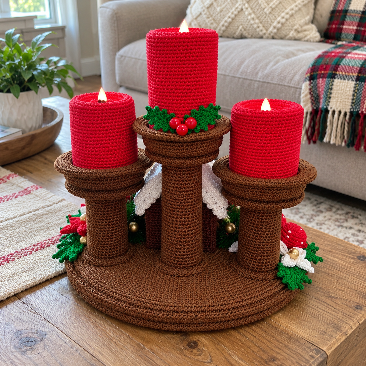 Häkelanleitung Weihnachtsstern-Kerzen – LED-Kerzenhalter Tischdeko