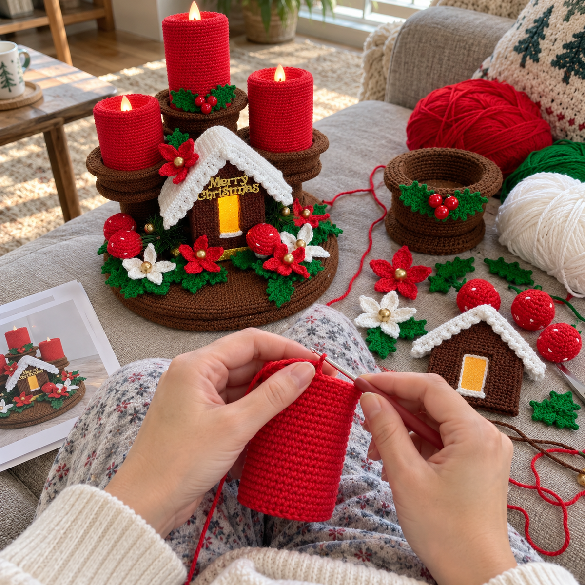 Häkelanleitung Weihnachtsstern-Kerzen – LED-Kerzenhalter Tischdeko
