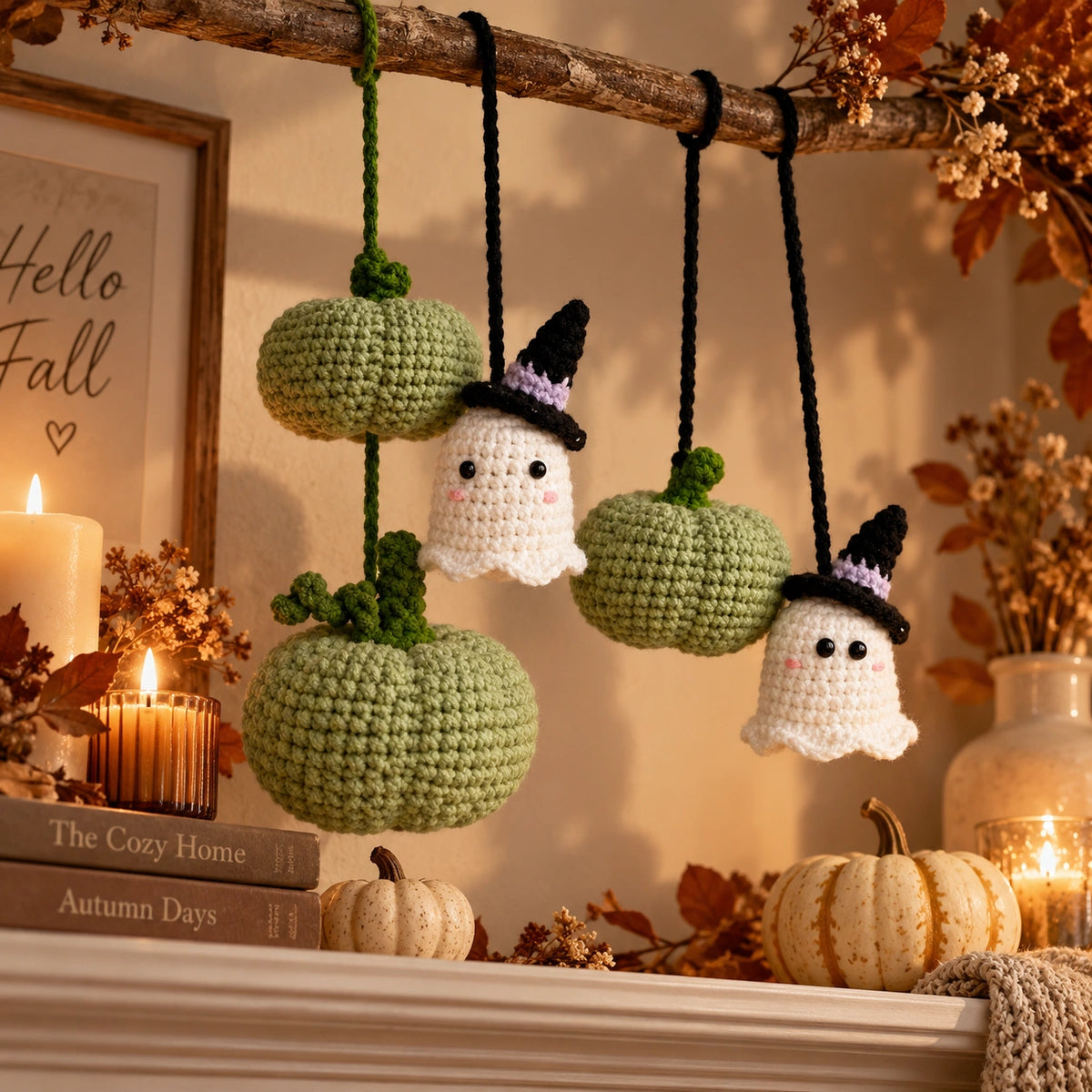 Pumpkin & Ghost Crochet Pattern – Halloween Hanging Decoration