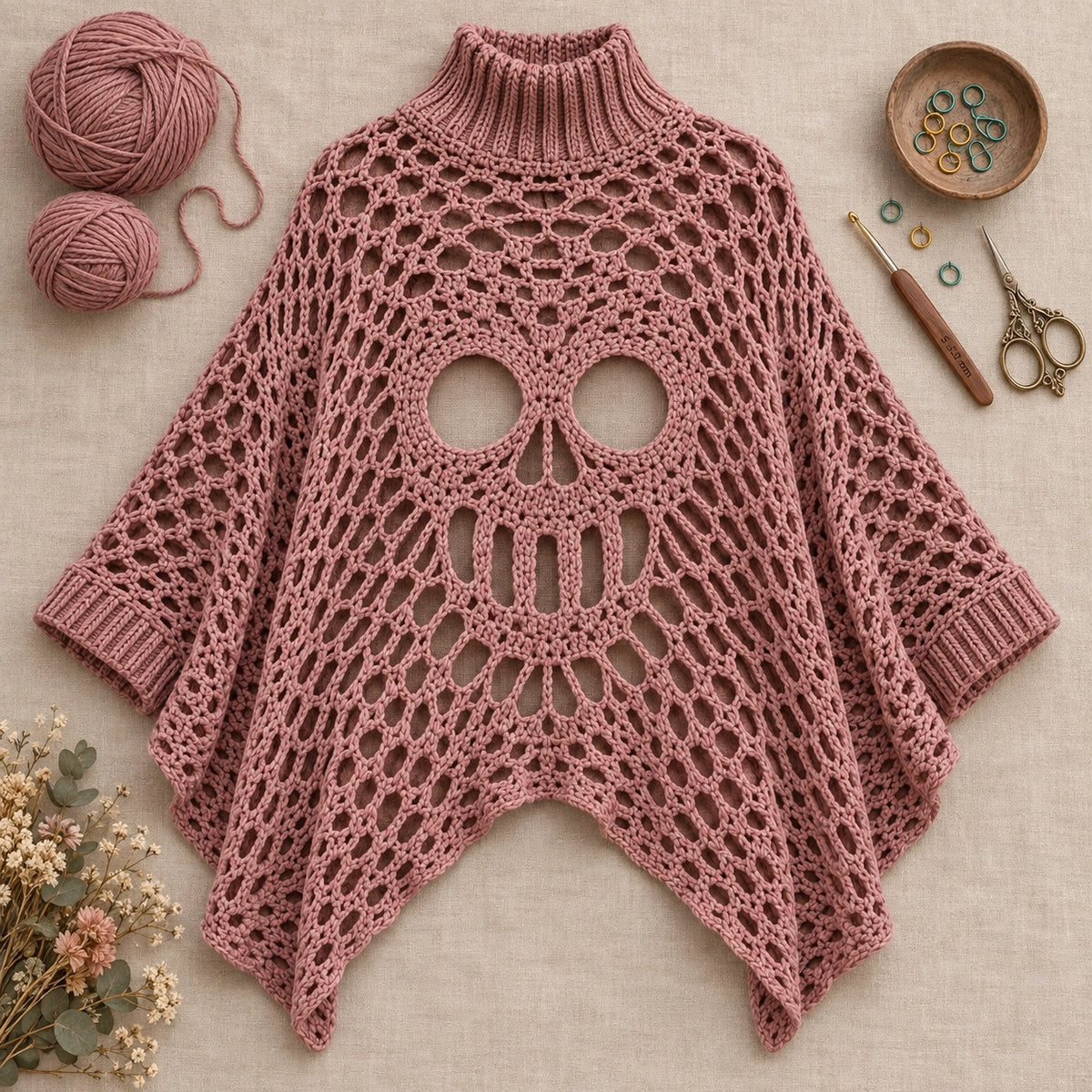 Häkelanleitung für einen Gothic-Totenkopf-Spitzenponcho