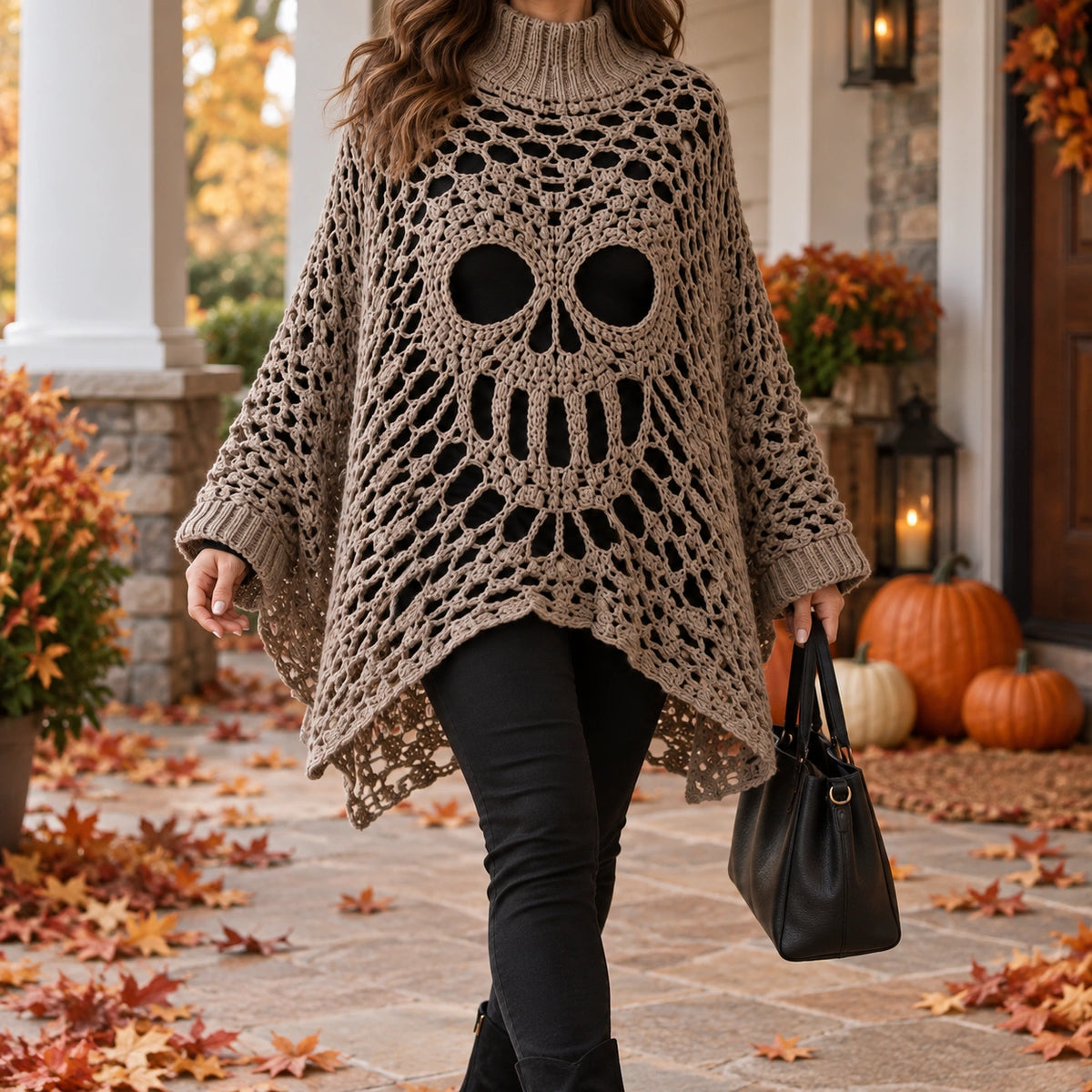 Häkelanleitung für einen Gothic-Totenkopf-Spitzenponcho