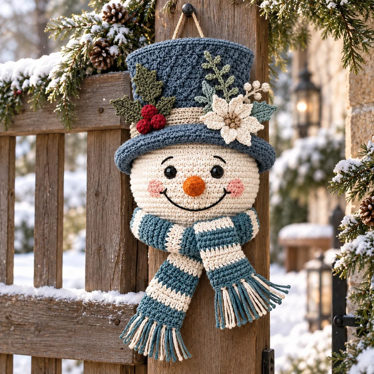 Winterbeeren-Schneemann Türhänger Häkelanleitung ☃️