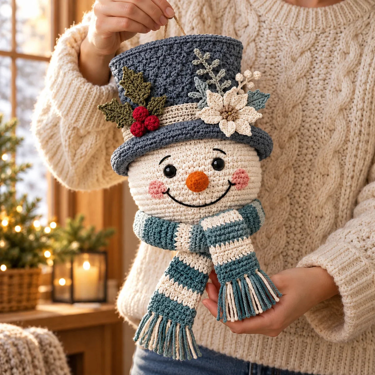 Winterbeeren-Schneemann Türhänger Häkelanleitung ☃️