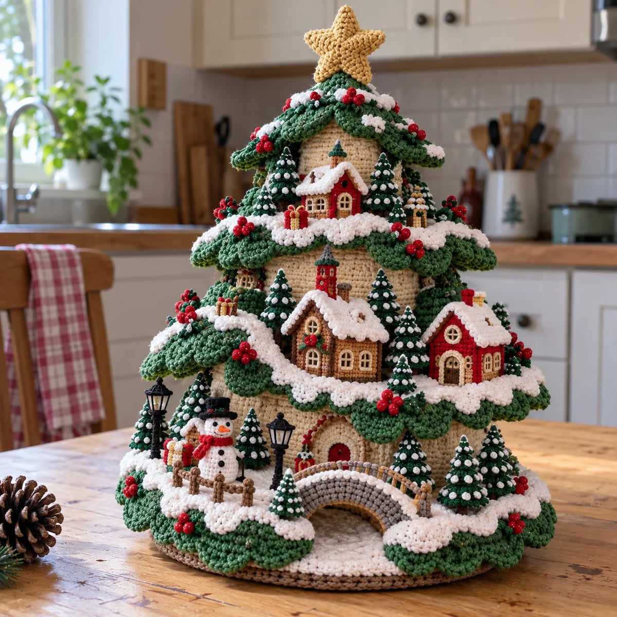 Häkelanleitung Weihnachtsbaum-Lampe – Beleuchtetes Weihnachtsdorf
