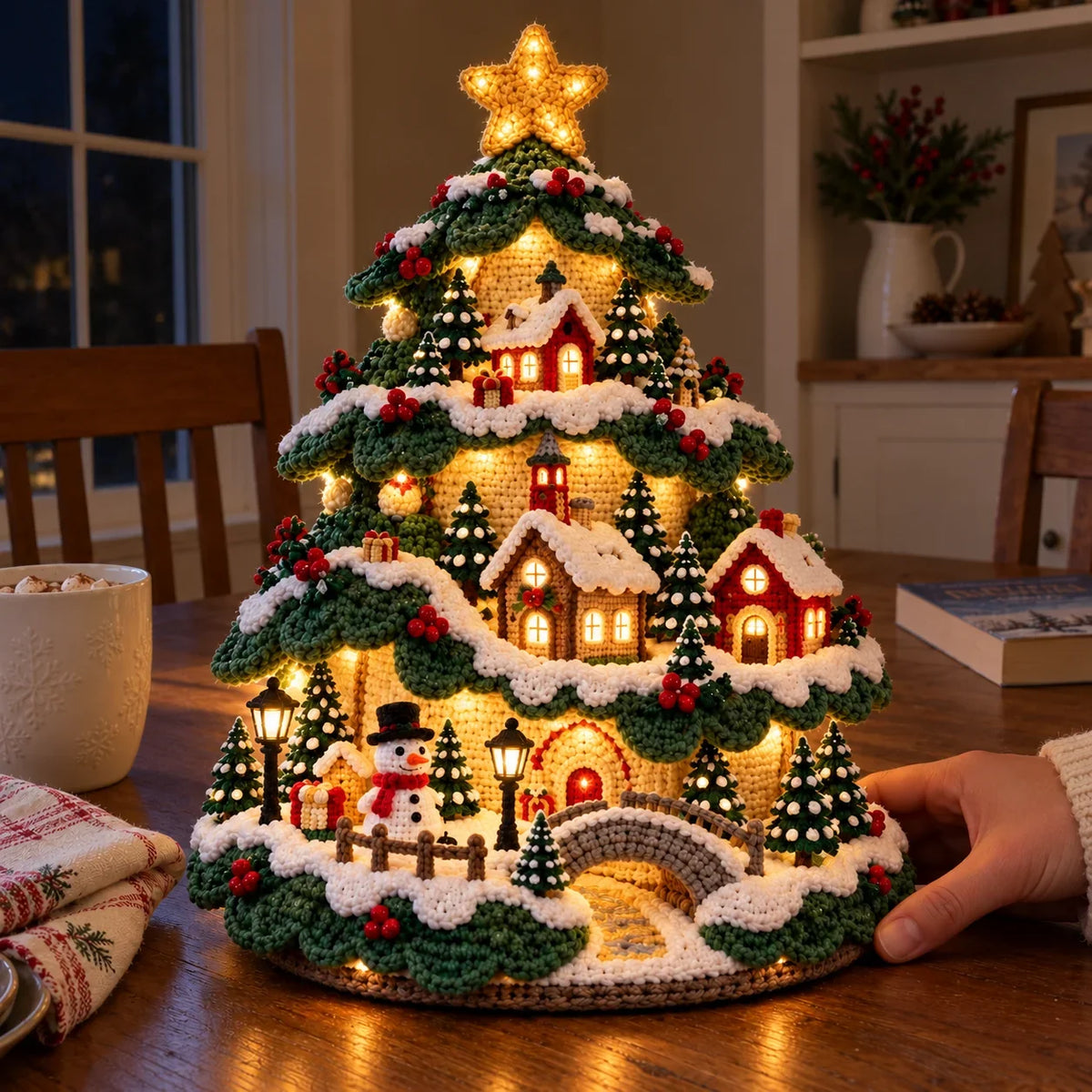 Häkelanleitung Weihnachtsbaum-Lampe – Beleuchtetes Weihnachtsdorf