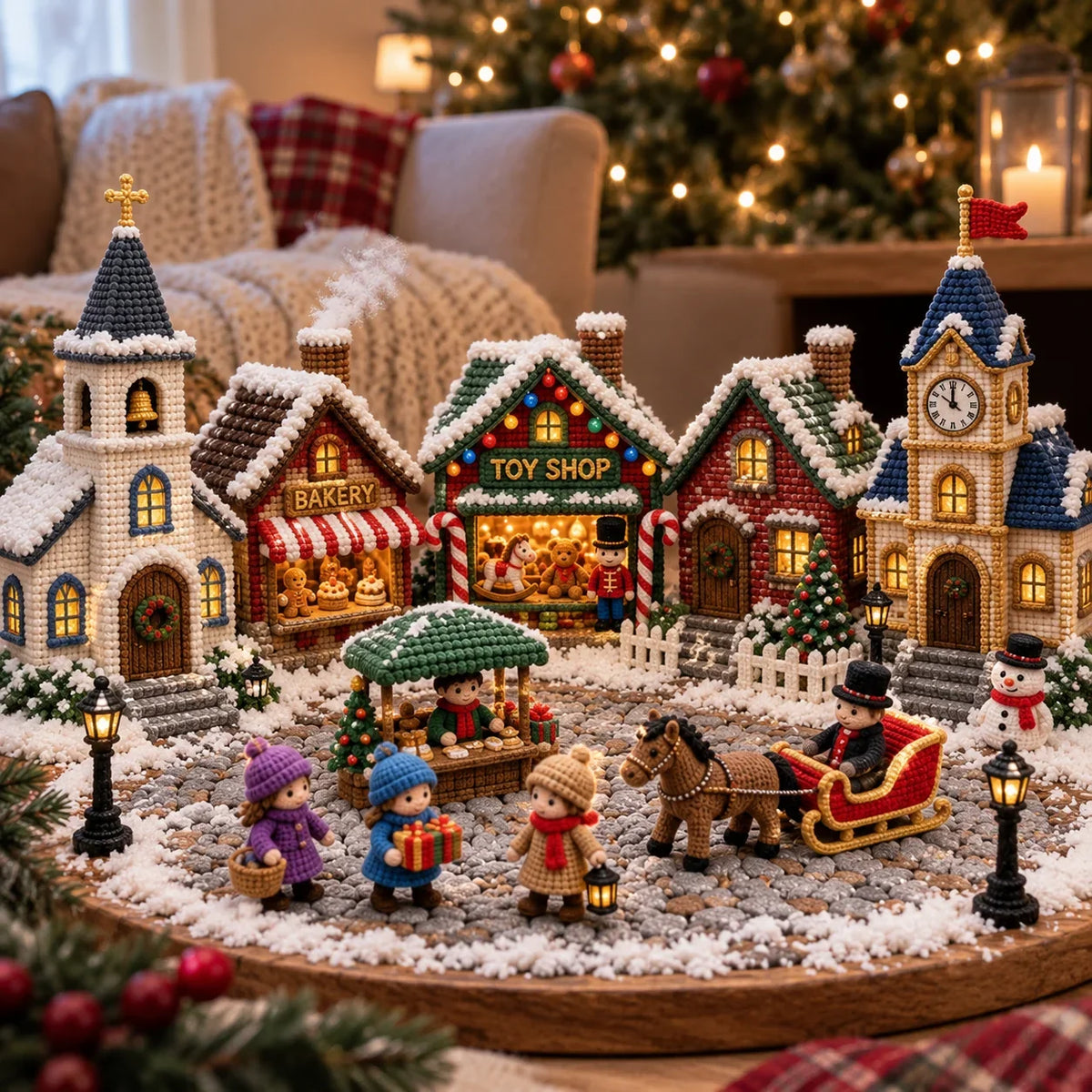 Weihnachtsdorf Häkelanleitungs-Set – 15 Amigurumi-Motive