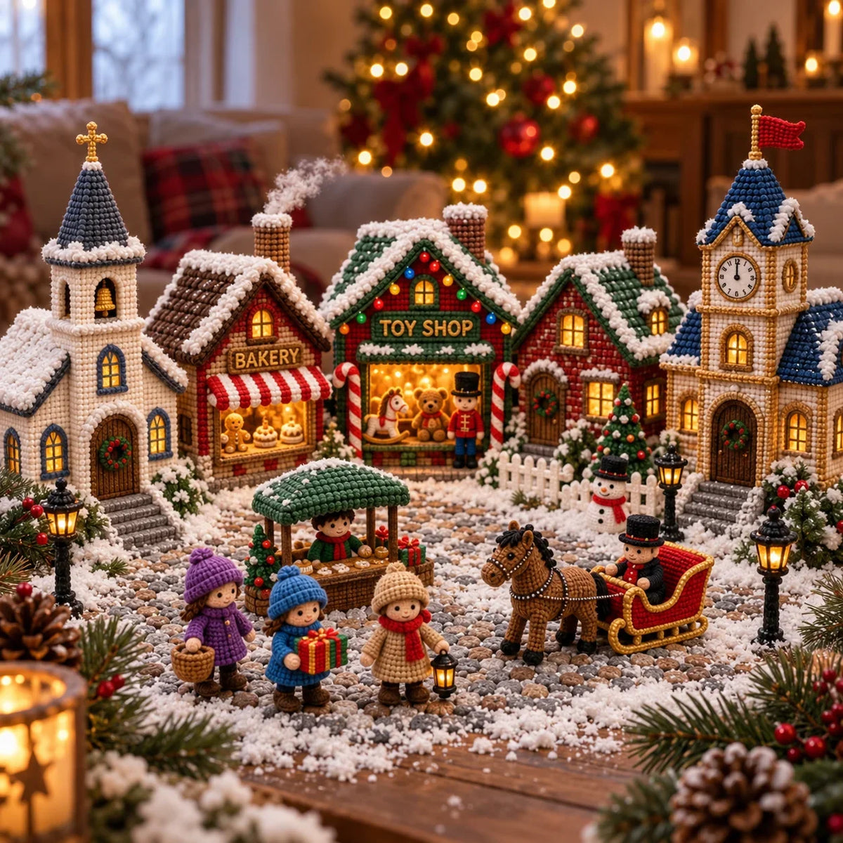 Weihnachtsdorf Häkelanleitungs-Set – 15 Amigurumi-Motive