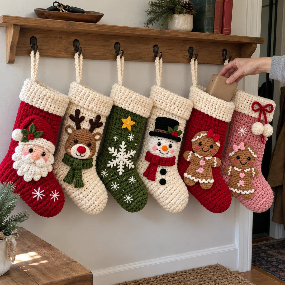 Weihnachtliche Häkelstrümpfe – 6 Häkelanleitungen mit Weihnachtsmann, Rentier & Schneemann