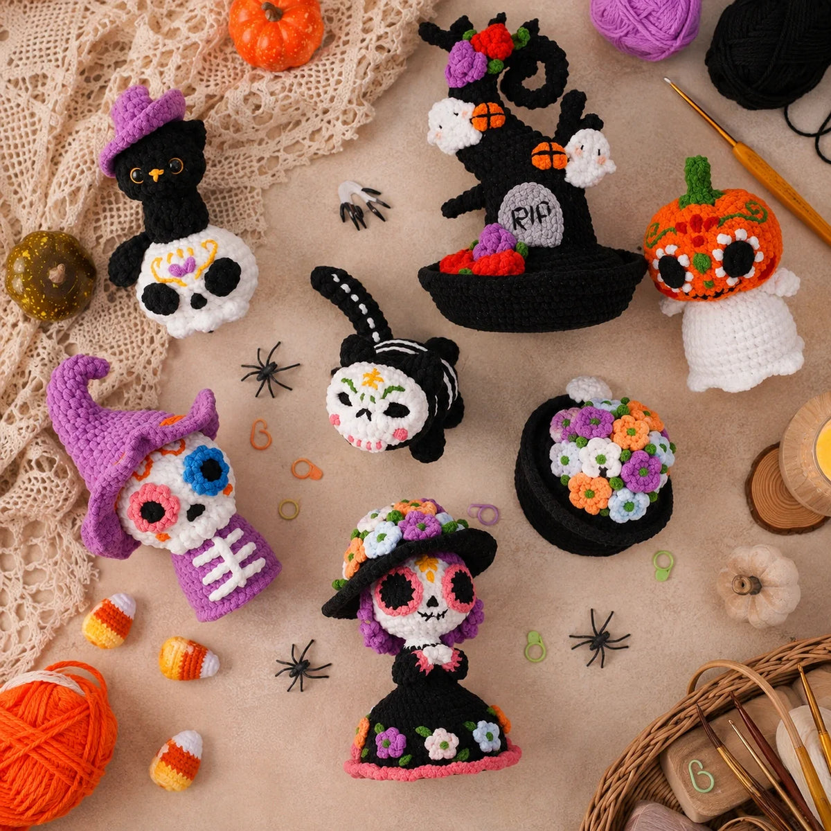 Gruseliges Halloween Amigurumi Häkelanleitungs-Set - Einfaches PDF, 13–15 cm