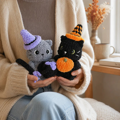 Halloween-Katzen Amigurumi Häkelanleitung - Anfänger PDF, 7"