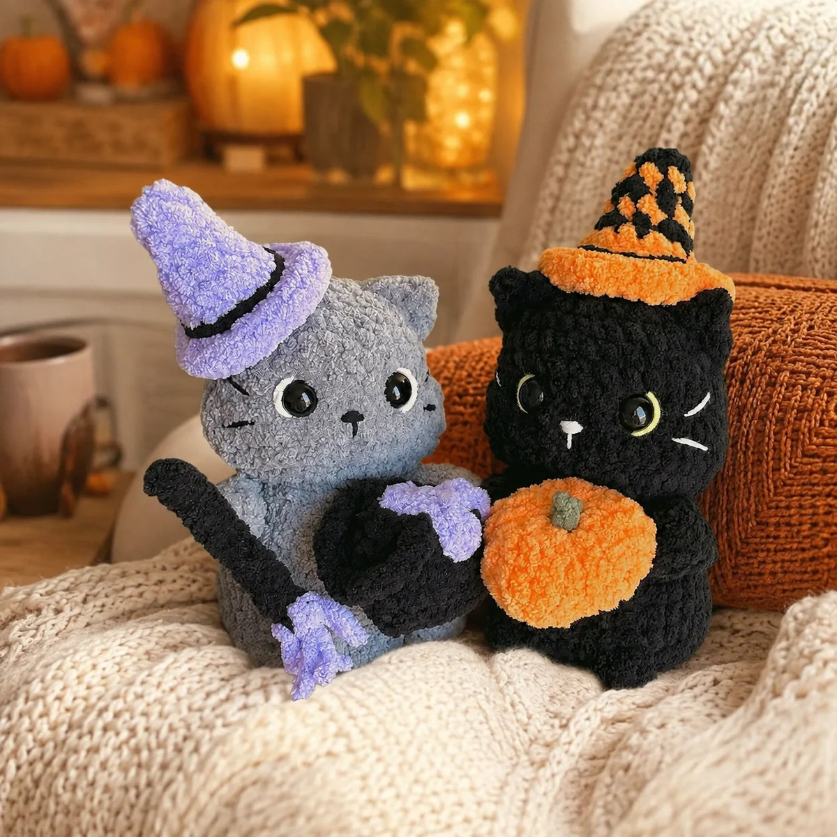 Halloween-Katzen Amigurumi Häkelanleitung - Anfänger PDF, 7"