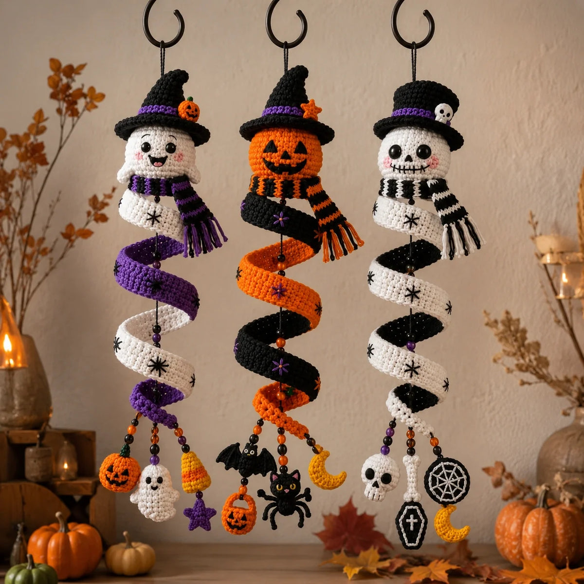 Halloween Spiral-Deko Trio Häkelanleitung 🎃👻