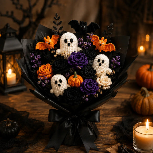 Halloween-Strauß Häkelanleitung 🎃👻 - Geist, Fledermaus, Kürbis