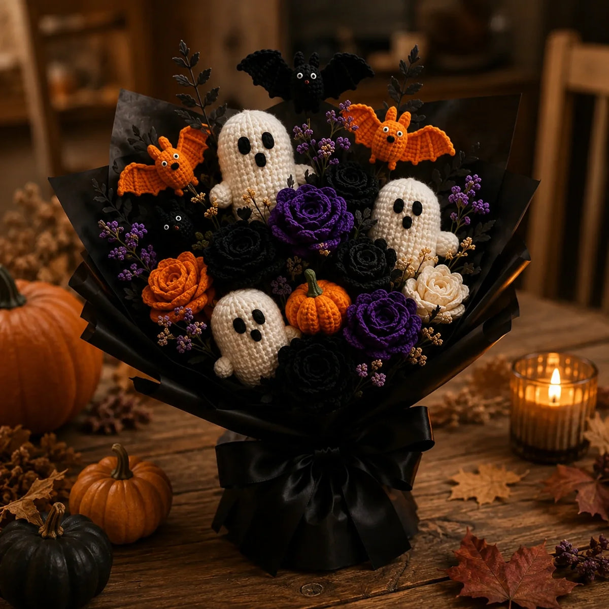 Halloween-Strauß Häkelanleitung 🎃👻 - Geist, Fledermaus, Kürbis
