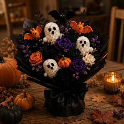 Halloween-Strauß Häkelanleitung 🎃👻 - Geist, Fledermaus, Kürbis