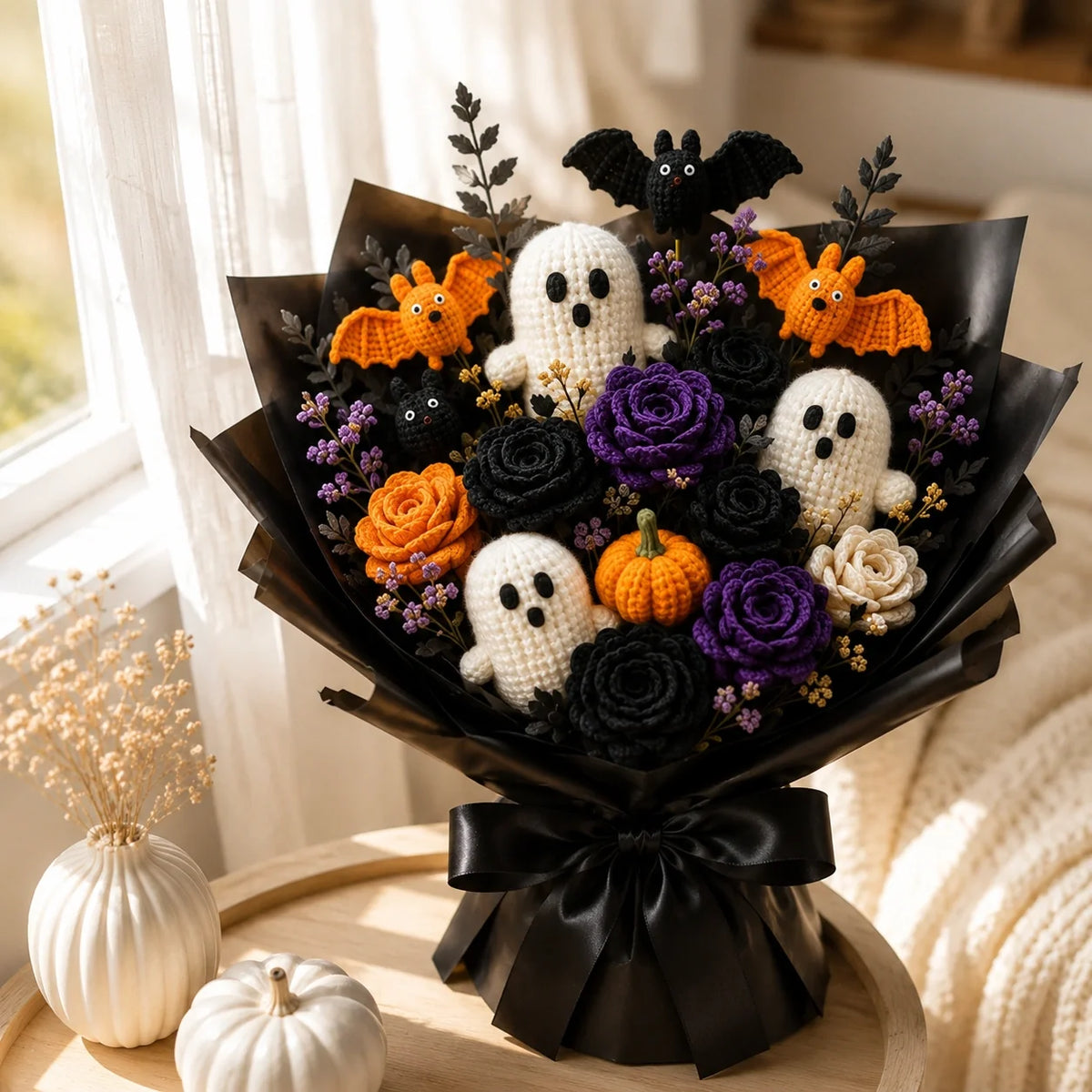 Halloween-Strauß Häkelanleitung 🎃👻 - Geist, Fledermaus, Kürbis