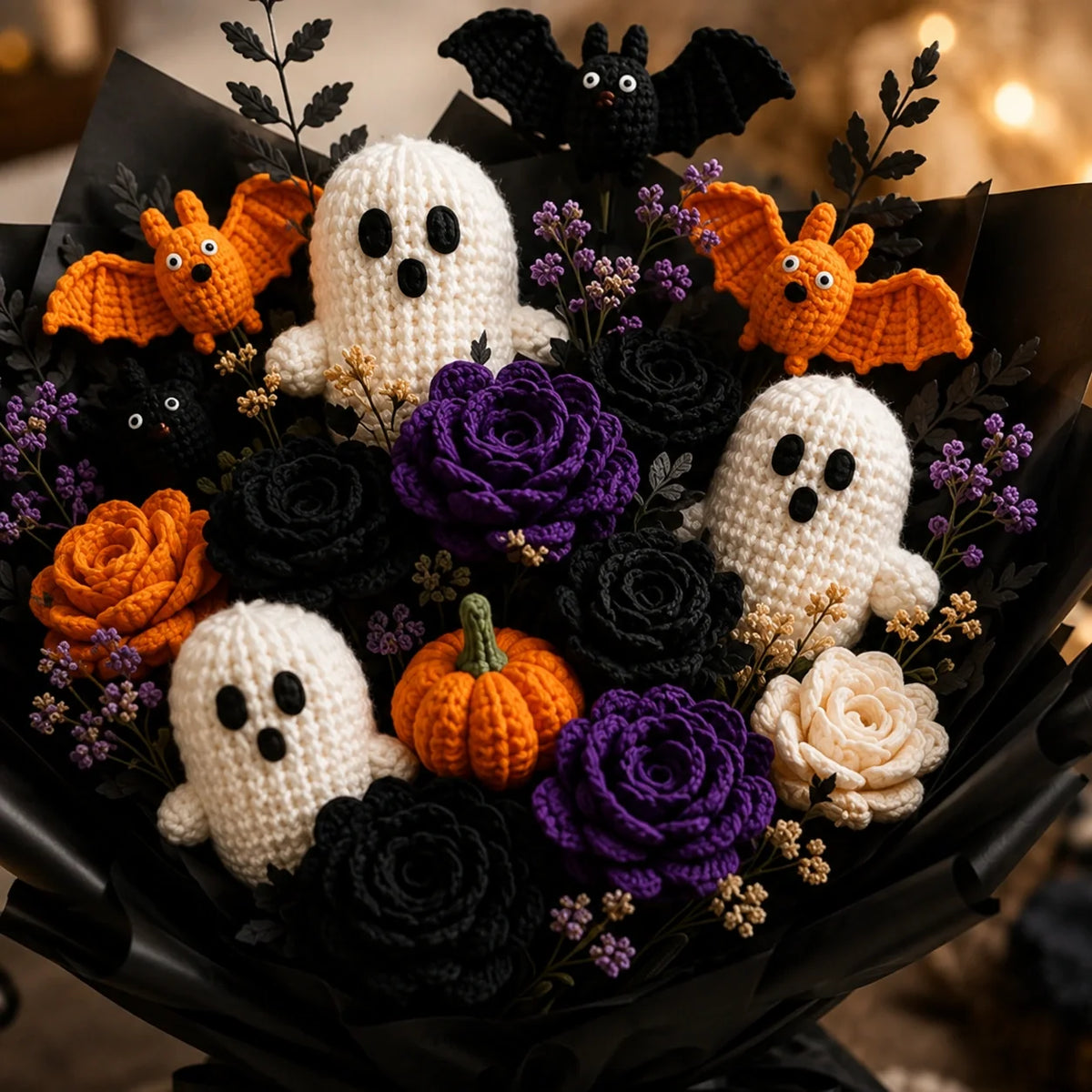 Halloween-Strauß Häkelanleitung 🎃👻 - Geist, Fledermaus, Kürbis