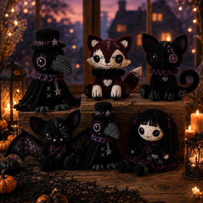 Gothic Amigurumi Crochet Pattern - Halloween Doll Set PDF, various sizes