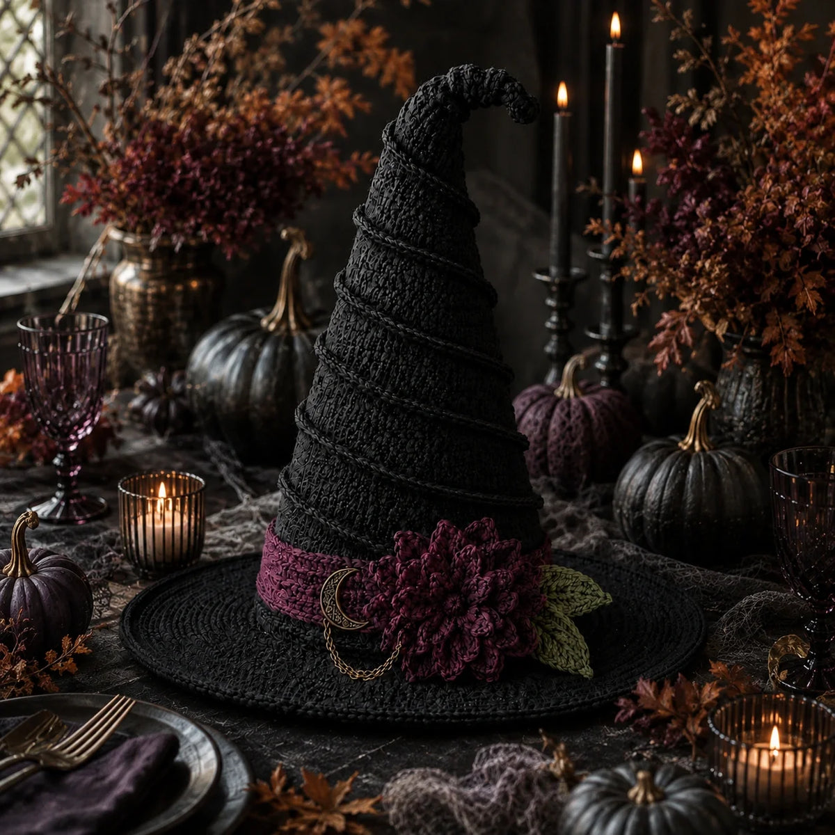 Hexenhut Gothic Halloween Häkelanleitung