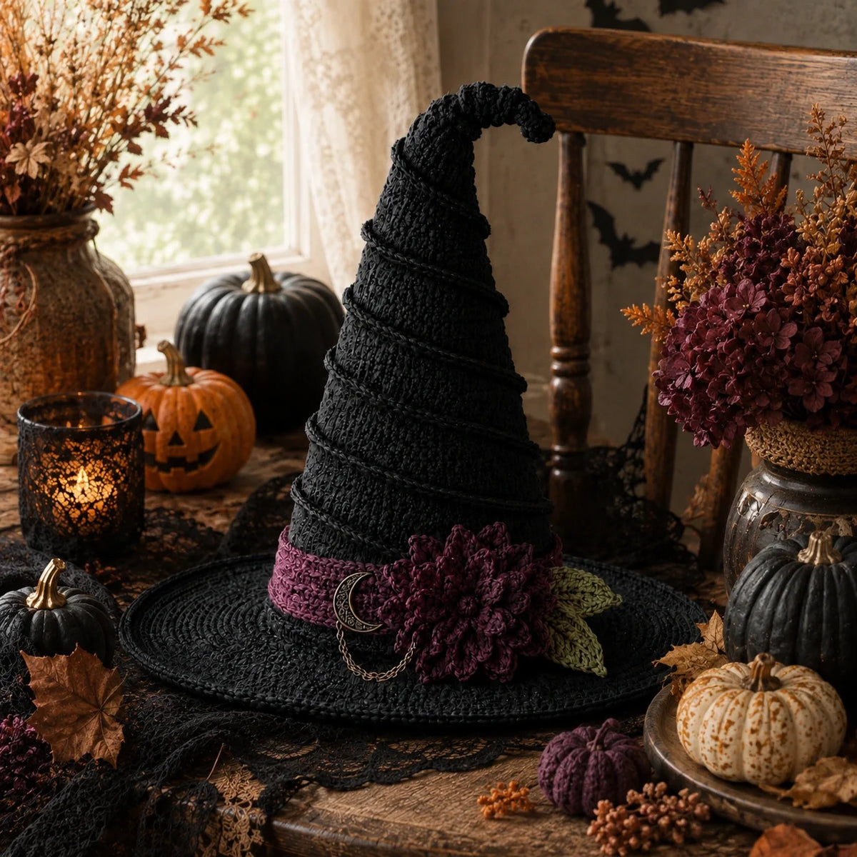 Hexenhut Gothic Halloween Häkelanleitung