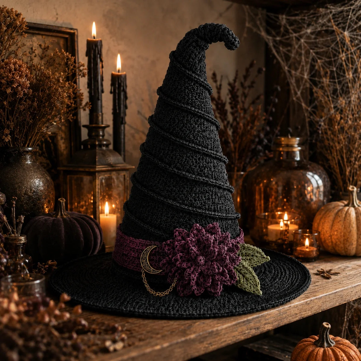 Hexenhut Gothic Halloween Häkelanleitung