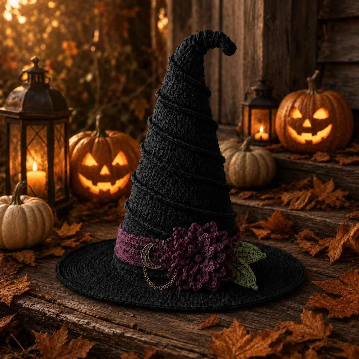 Hexenhut Gothic Halloween Häkelanleitung