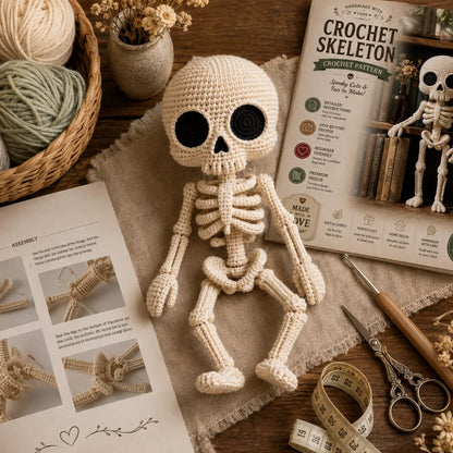 Häkelanleitung für kleines Amigurumi-Skelett – Halloween, 30 cm