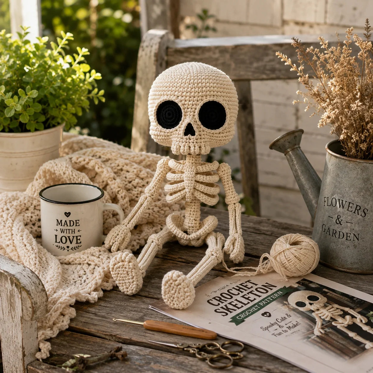 Häkelanleitung für kleines Amigurumi-Skelett – Halloween, 30 cm
