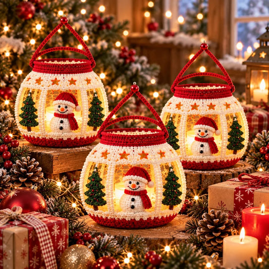 Weihnachtliche Schneemann-Laterne – Amigurumi-Häkelanleitung für LED-Teelicht