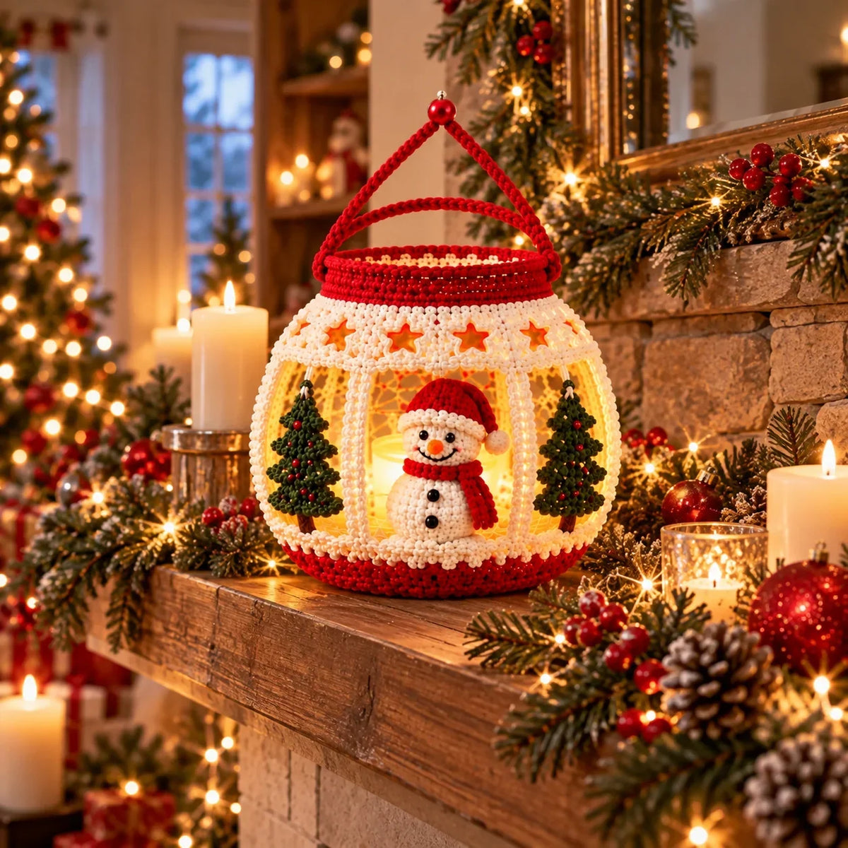 Weihnachtliche Schneemann-Laterne – Amigurumi-Häkelanleitung für LED-Teelicht