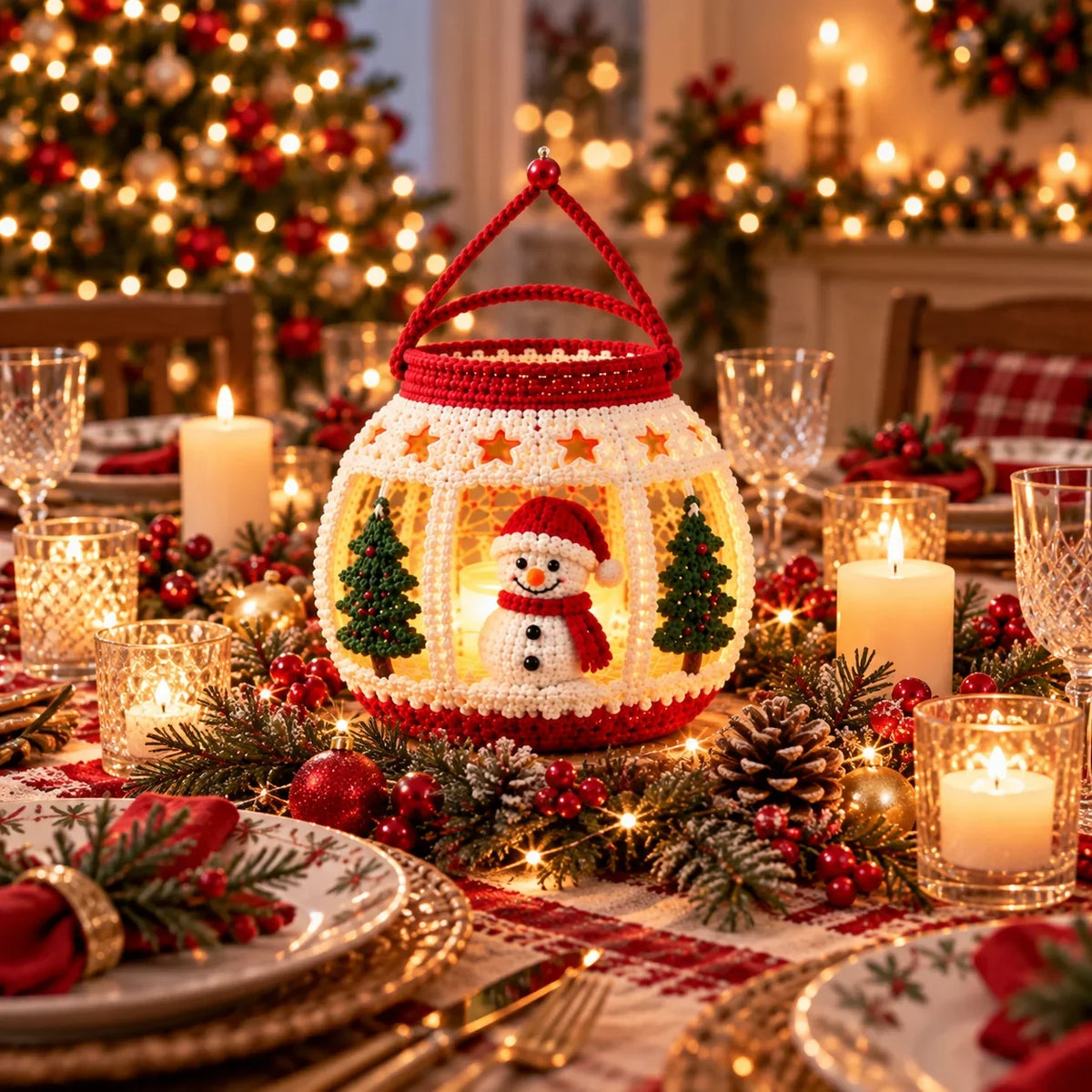Weihnachtliche Schneemann-Laterne – Amigurumi-Häkelanleitung für LED-Teelicht