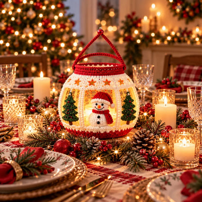 Weihnachtliche Schneemann-Laterne – Amigurumi-Häkelanleitung für LED-Teelicht