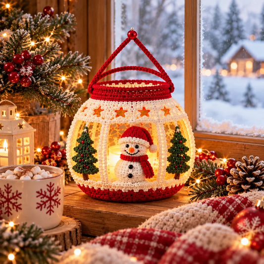 Weihnachtliche Schneemann-Laterne – Amigurumi-Häkelanleitung für LED-Teelicht