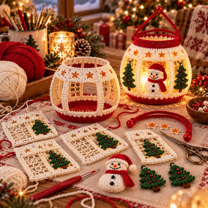 Weihnachtliche Schneemann-Laterne – Amigurumi-Häkelanleitung für LED-Teelicht