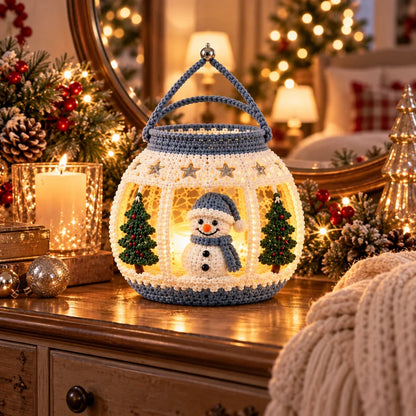 Weihnachtliche Schneemann-Laterne – Amigurumi-Häkelanleitung für LED-Teelicht