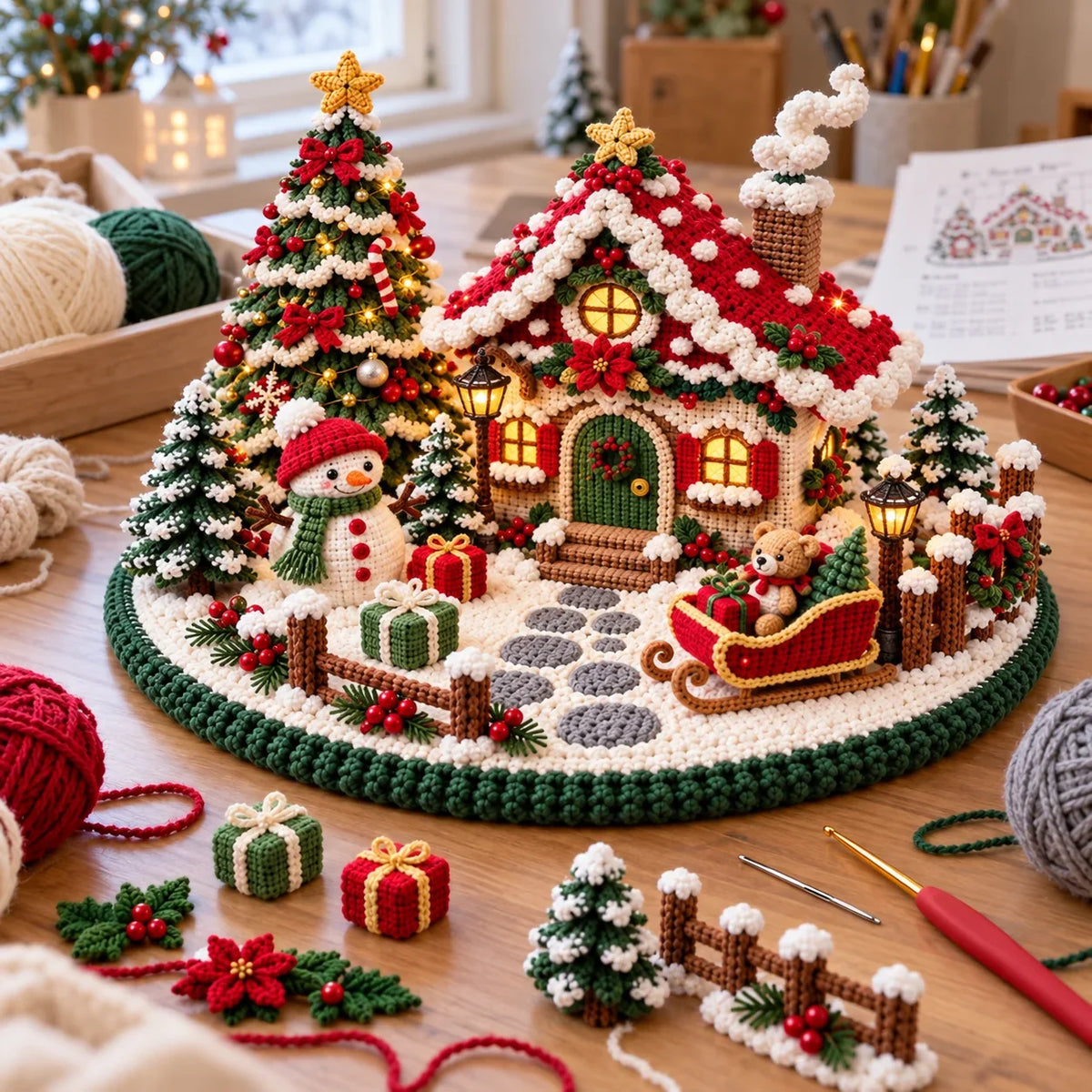 Häkelanleitung für ein weihnachtliches Winterdorf mit Chalet – Amigurumi