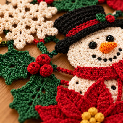Weihnachtlicher Tischläufer – Häkelanleitung mit Schneemann & Weihnachtsstern