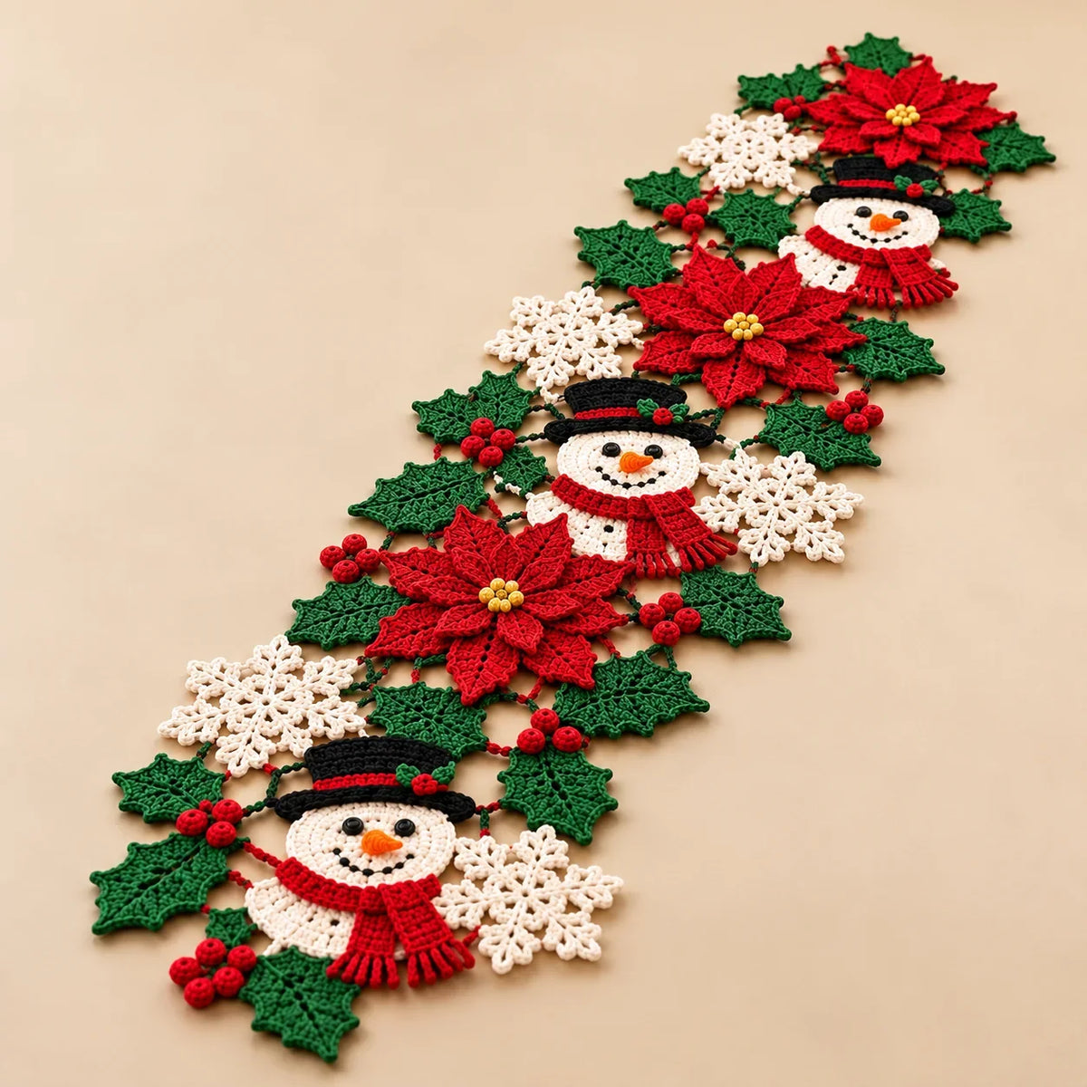 Weihnachtlicher Tischläufer – Häkelanleitung mit Schneemann & Weihnachtsstern