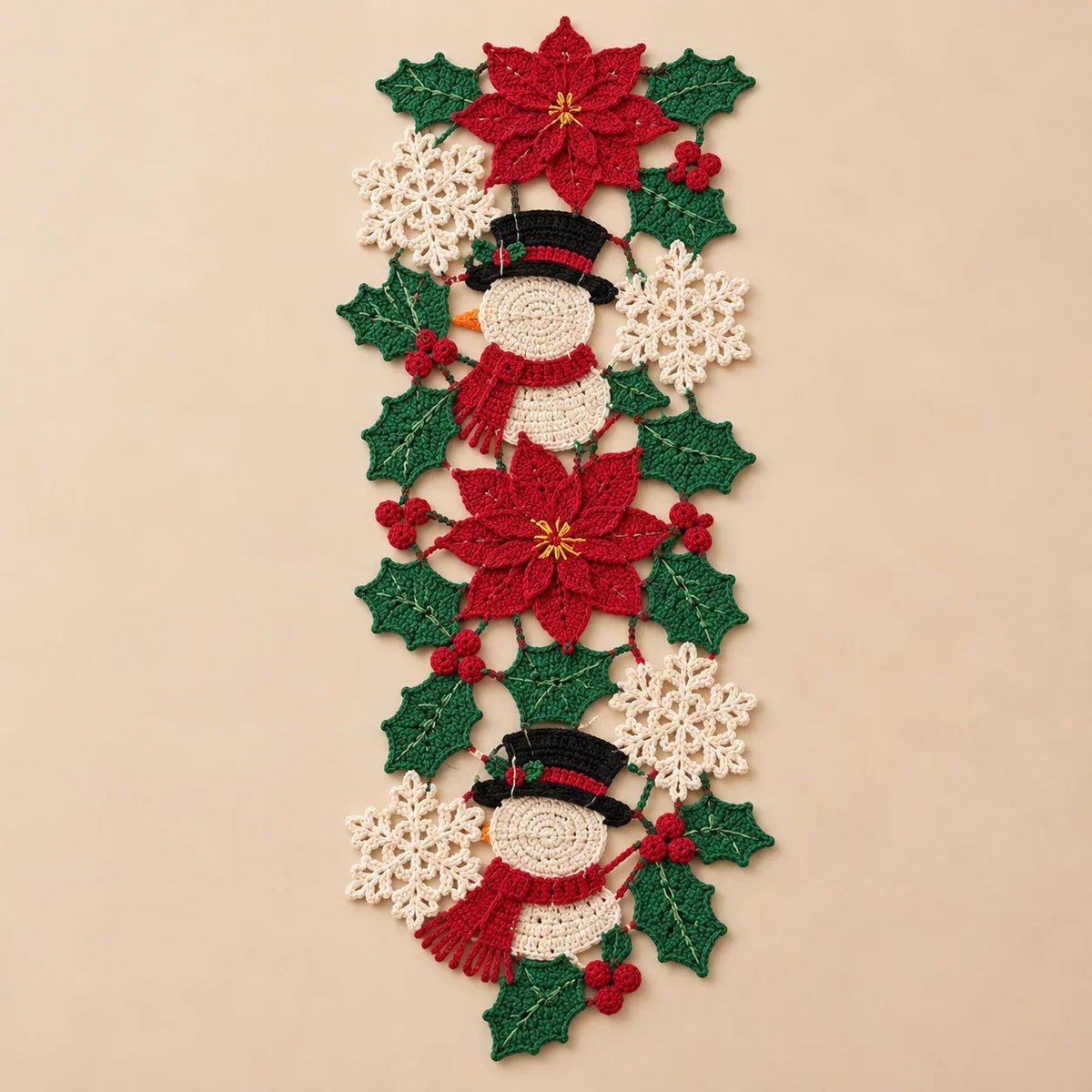 Weihnachtlicher Tischläufer – Häkelanleitung mit Schneemann & Weihnachtsstern