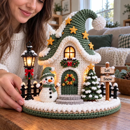 Weihnachtliches Häkelhaus – Sternenlicht-Schneemanndorf