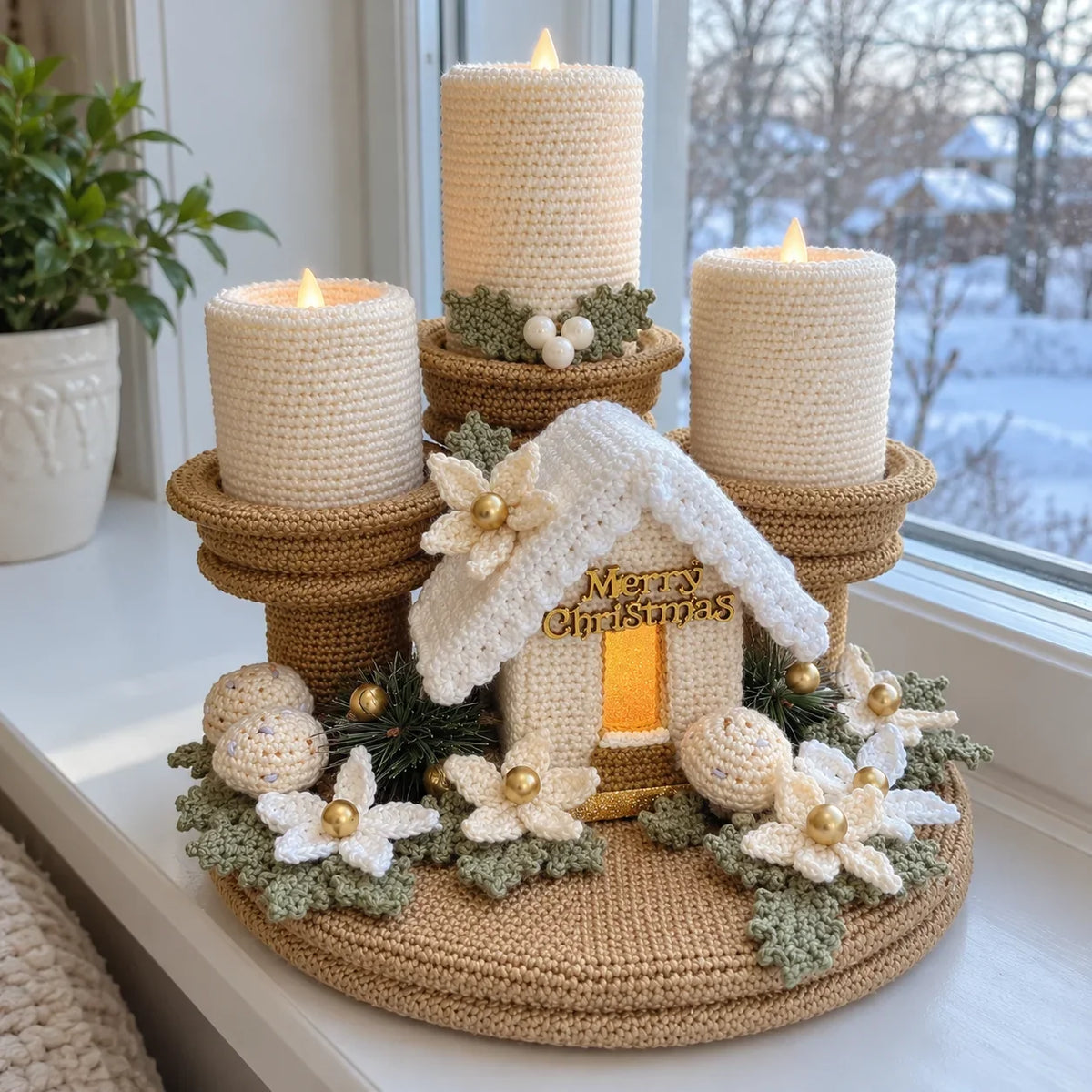 Häkelanleitung Weihnachtsstern-Kerzen – LED-Kerzenhalter Tischdeko